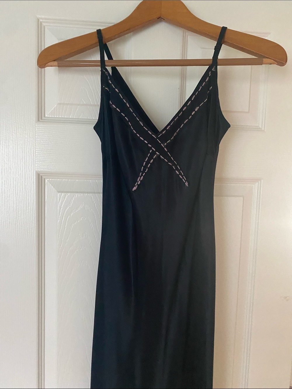 Women's Black Slip Chemise with Pink Contrast Stitching